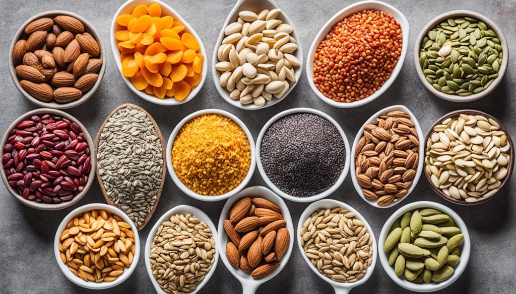 omega-3 fatty acids, flaxseeds, almonds, plant-based protein